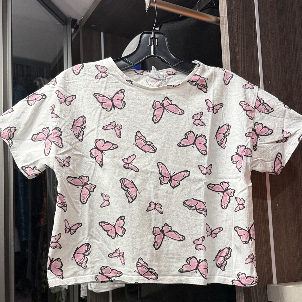 Zara Kids White Tee with Pink Butterfly Design
